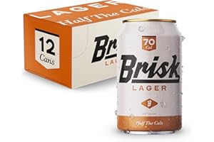 BRISK BREWING Brisk Lager - 70 Cal Beer, 3.3% ABV - All-Grain, Gluten-Free, Full Flavoured Lager, Low Calorie, Low Carb, Premium Taste, 50% fewer calories, Keto, 12 x 330ml cans