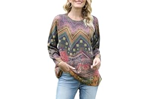 YESNO Women Long Sleeve Jumpers Oversized Graphic Knitted Sweater Crew Neck Loose Vintage Pullover Sweater Tops S01UK