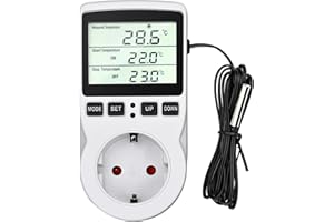KINGOZOYI Régulateur de température 230V/ 50Hz Prise Thermostat Prise Minuteur Digital, Prise Thermostat Chauffage avec Sonde pour Aquarium Incubateur Serre(-40 à 120 ℃)