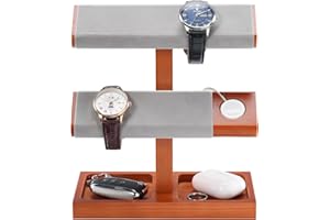 ProCase Soporte de Reloj de Madera para Hombre, Torre con Diseño T-Bar, Estante para Relojes y Pulseras, Organizador para Relojes Mecánicos y Electrónicos – 2 Nivel, Marrón Oscuro