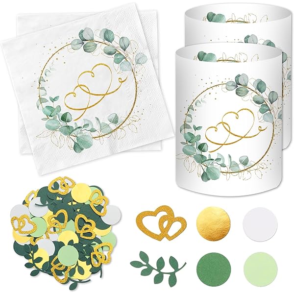 GROVBLE Hochzeitsservietten 80 Stück - Eukalyptus Herzen Design 33x33cm