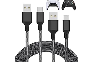 MENEEA 2 Pack Câble Chargeur 3M pour PS5/PS5 Pro Manette/pour Xbox Serie X/Xbox Serie S Manette/pour Nintendo Switch Manette, Remplacement USB Cordon Nylon Tressé Type-C Ports Accessoires,Noir