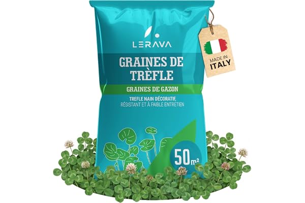 LERAVA® Trèfle blanc (50 m²) - Fixateur d’azote naturel - Couverture strisciante I Améliore la fertilité du sol - Pour pelouses et jardins