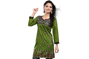 MAPLE CLOTHING MapleClothing Lange Indien Tunika Top Frauen Kurti Printed Gestickte Bluse Indische Kleidung