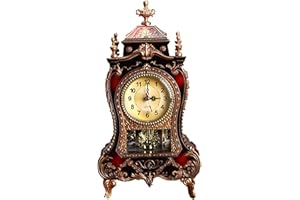 Verve Jelly Vintage Desk Clock, European-Style Plastic Table Clock Antique Wall Clock with Pendulum and Chimes Decorative Alarm Clocks for Home, Office, Hotel, Battery Operated, Brown
