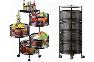 bimiti Rotating Storage Rack Shelves 4 Tier Round Rotating Vegetable Rack Fruit Basket Storage Trolley Rotating Storage Shelves for Kitchen Grocery Corns Potatoes
