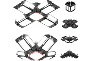 ‎KITYHOME KITYHOME 200W LED Garagenleuchte,20000LM 6500K Verformbare Werkstattlampe,LED Werkstatt Deckenleuchte mit 12+1 Verstellbaren Paneelen - E26 / E27,für Billard-Salon,Lager,Garage,Turnhalle(2 PCS)