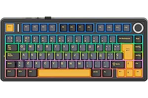 EPOMAKER Aula F75 ISO-ES Teclado Mecánico Inalámbrico para Gaming, 75% Distribución Española con Perilla, Gasket Cremoso, Amortiguación de Sonido, RGB, Hot-Swap, Bluetooth/2.4Ghz (Negro Cool)
