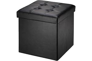‎BRIAN & DANY BRIAN & DANY Sitzhocker faltbar Sitzbank Kunstleder Aufbewahrungsbox mit Stauraum, Schwarz, 38 x 38 x 38cm