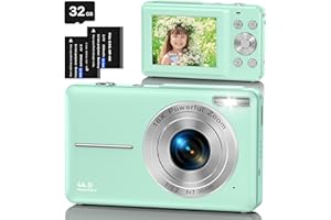 AOREGRE Macchina Fotografica Digitale con Scheda 32GB, 1080P 44MP Fotocamera Digitale Compatta con Zoom Digitale 16X Flash e 2 Batterie, Macchina Fotografica per Bambini, Adulti, Principianti(Verde)