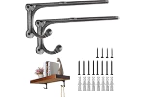 ChasBete Shelf Brackets & Supports Heavy Duty Brackets, Black Shelf Bracket with Hook, Rustic Brackets for Shelves 20*8.5 cm - 2Pcs