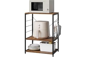 WOLTU Estantería de Cocina de Microondas de Madera y Acero con 3 Estantes 60 x 40 x 82 cm, Marrón Rústico