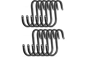 Brute Strength - Ganchos en forma de S envueltos en cuero de grano completo - 12 piezas - Negro - Ganchos de metal de 10 cm de acero inoxidable para colgar en la cocina, el taller, el baño