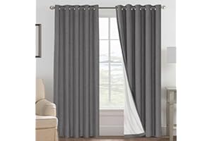BellaHills 100% Blackout Curtains for Bedroom Eyelet Thermal Insulated Linen Textured Curtains Heat and Full Light Blocking Drapes Living Room Curtains 2 Panels Set, 66 x 90 Inch, Grey