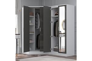 Reflect 2 Piece Wardrobe Bundle | 2 Door Corner + 2 Door Mirror | Grey Gloss & Matt White Finish | H: 180cm x W: 179cm x D: 103cm | Modern Bedroom Furniture Storage Solution