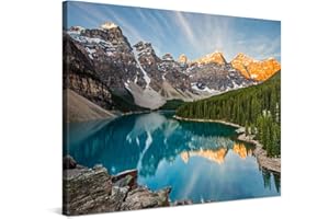 PICANOVA – Lago de Montaña Moraine 80x60cm – Cuadro sobre Lienzo – Imagen Impresión en Lienzo Montado sobre Marco De Madera – Cuadro Decoración Moderno para Salón o Dormitorio – Montañas