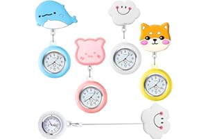 Acboor Orologio da infermiera, 4 pezzi, retrattile, orologio da taschino, orologio da tasca in silicone, orologio da tasca al quarzo, per medico, studente, donna e uomo, rotonda.