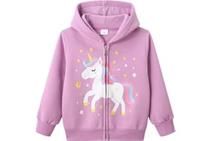 SMAZERO Girls Hoodie Toddler Zipper Jumper Unicorn Zip Up Hooded Sweatshirt Kids Long Sleeve Cotton Christmas Hoodies Tops for Girls 2-7 Years