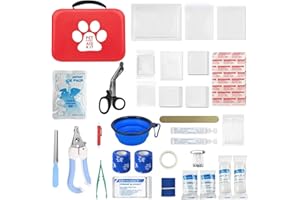 Silkwish Kit di pronto soccorso per cani e gatti, 27 pezzi di farmacia da viaggio, kit di primo soccorso per animali domestici, borsa di emergenza per viaggi ed escursioni, prodotti sanitari per cani