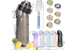 Fychuo Air Water Bottle with Flavour Pods, 650ml Starter Up Set BPA Free Drinking Bottles with 7 Flavour Pods Scented 0 Sugar Calorie, Water Cup with Straw & Brush for Gym School Outdoor, Black