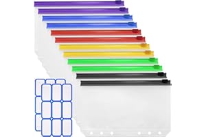 JTTXIU 12 Stk Dokumententasche A6, Zipper Beutel, Reißverschlusstasche, Kunststoff Wasserdichte Dokumentenmappen mit Reißverschluss für Dokumente, Datei, Papier, Kosmetika, Bürobedarf, mit Aufklebern