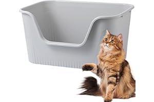 Vealind Bac à litière pour Chat avec côtés Hauts et entrée Basse, 100% étanche, Anti-éclaboussures (Gris)