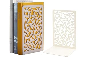 GOSLYLY Serre Livre, Presse Livre en Métal, Cale Livre pour Décoration Bureau, Écoles, CD, Librairie Étagère à Livres bookends 1 Paire (Blanc) (Blanc Brindille)
