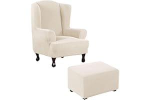 Thdsubb Ohrensessel Überzug Sesselbezug Sessel Sessel-Überwürfe Tiger Stuhlbezug Ottomane Schonbezug Hockerüberzug Husse Für Fußhocker (Beige,Ohrensessel+Rechteck L)