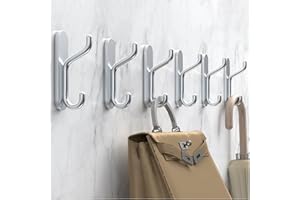 JOCKCARAS Adhesive Bathroom Towel Hook Wall: Heavy Duty Stick On Jacket Coat Wall Hanging Hooks for Shower 6PCS Silver