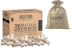 SHELBY WOOD COMPANY Wood Wool Natural Firelighter With Free Hessian Bag, Box of 200 For Log Burners, Fires, Easy to Light, Odourless,Clean, Smoke Free Fire Starting, Burn up to 11 Minutes, Instant Fire Starters (200)