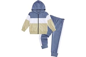 Swimnus Baby Boy Clothes Boys' Outfits Tracksuit Baby Clothing Sets Sweatshirt Patchwork Long Sleeve Hoodies + Long Pants 2Pcs Fall Winter Outfits Set with Zipper Elasticated Waist 18 Months-5 Years