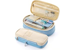 Coolzon Astuccio scolastico estensibile, astuccio per matite di grande capacità, borsa per matite, scuola, cancelleria, organizer per trucco, per ragazze, ragazzi, studenti, bambini, adulti