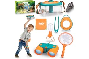Achiyway Kit Esploratore all'aperto per Bambini, Set Cattura Insetti con Binocolo Bambini, Bussola, Lente d'Ingrandimento, Fischietto e Zaino, Giochi da Esterno Bambini Regalo