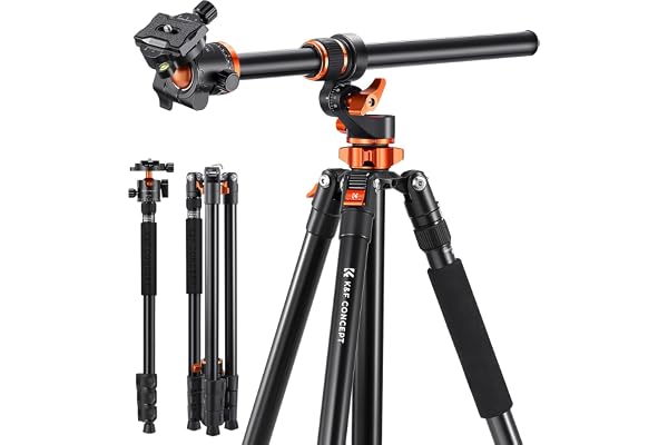 K&F Concept 90 Inch/230Cm Ultra High Camera Tripod,Horizontal Overhead Shooting Travel Tripods With Metal Ball Head 10KG Load Capacity,Detachable Monopod,For Indoor And Outdoor Use T254A7+BH-28L,Black