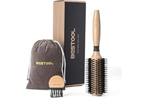 BESTOOL Cepillo redondo para secado, cerdas de jabalí con pasadores de nailon, cepillo de peinado profesional para mujeres y hombres, alisado, rizado, mejora la textura del cabello