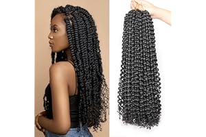 Xtrend 7 Packs 18 inch Black Passion twist crochet hair Water Wave Long Bohemian Crochet Braids Hair for Distressed Butterfly Locs Hair Synthetic Natural Hair Extensions 18strands/pack 1B#