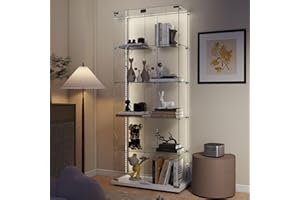 ‎APLANCEE Aplancee Glasvitrine Standvitrine Weiße mit LED & Rollen- 5-stöckige 188.8 * 36.3 * 80.7cm rahmenlose Vollsicht Vitrine, höhenverstellbare Glasböden - Vitrinenschrank für Wohnzimmer, Büro, Figuren