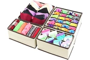 KEKECHAORAN Organisateur de Tiroir Pliable,Lot de 4 Organisateur de Tiroir Pliable Non-tissé pour sous-vètements, Soutien-Gorges, Chaussettes Boîte de Rangement à Compartiment Gain de Place