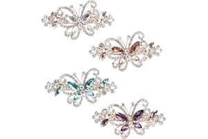 inSowni 4 Pack Luxury Glitter Sparkly Jeweled Gems Crystal Rhinestone Butterfly Metal French Barrettes Alligator Snap Hair Clips Pins Headpieces Hair Accessories for Women Girls