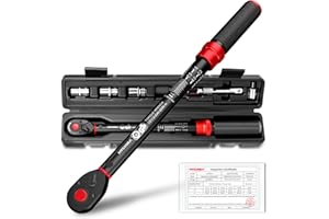 HYCHIKA BETTER TOOLS FOR BETTER LIFE HYCHIKA Llave Dinamométrica 1/2" 40-220 Nm - Precisión ±2%, 72 Dientes Doble Sentido para Coches, Camiones y Motos, Mecanismo Click, con Adaptador 3/8", Alargue y Vasos (17, 19, 21mm)