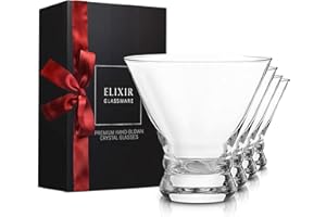 Elixir Glassware Stemless Martini Glasses Set of 4 - Hand Blown Crystal Martini Glasses - Elegant Cocktail Glasses for Bar, Martini, Cosmopolitan, Manhattan, Gimlet, Pisco Sour 9oz, Clear