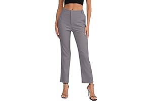 EXCHIC Femmes Casual Confortables Elastique Jambes Droite Pantalon Taille Haute Travail Pantalon avec Poches