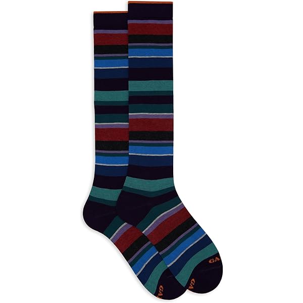 Gallo Calze Lunghe Uomo In Cotone Elasticizzato – Fantasia A Righe Multicolor Su Fondo Bordò, Taglia 40/45, Made In Italy - 3