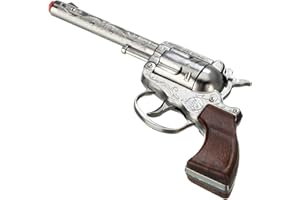 PETERKIN | Classic Gonher 100 Shot Cowboy Pistol Toy | Diecast metal cowboy style pretend gun with western detailing and wood effect plastic butt | Roleplay Toys | Fancy Dress Accessories | Ages 3+
