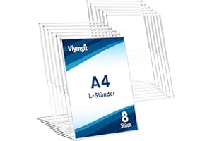 Viymgit 8 Stück Aufsteller DIN A4, glasklarer L-Ständer Hochformat Acryl A4 Werbeaufsteller, Tischaufsteller für Werbung, Speisekarte, Hinweisschild