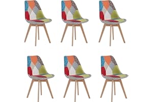 BenyLed Set di 6 Sedie per Sala da Pranzo con Schienale Rivestito in Tessuto di Lino Patchwork (Rosso, 6)
