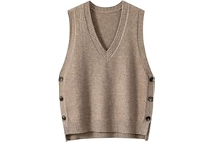 QWUVEDS Maglione senza maniche in maglia retrò con scollo a V, perfetto per la primavera e l'autunno, tinta unita, maglione casual con cappuccio, senza maniche, maglione da donna beige