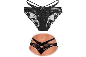 ohmydear Sexiga damtrosor i blommig spets och nät - tanga med dubbla korsremmar och fjärilsknutar, genomskinliga genombrutna trosor chic underkläder S-2XL