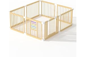 SUIHUOOO Baby Playpen (180 * 160 * 61CM) Wooden Playpen for Babies and Toddlers, Baby Fence with Colorful Acrylic Beads,Play Area with Suction Cups, Extra Large Play Pen Area Indoor, M