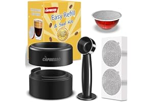 CAPMESSO Vertuo - Kit di ricarica riutilizzabile per capsule Nespresso Vertuo, dal design 2025, per una chiusura più rapida, con pennello per riempimento e pressione, 100 coperchi in alluminio per